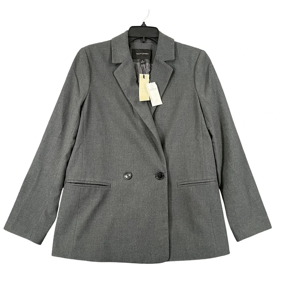 Banana Republic Blazer Womens 6 Gray Flannel Double Breasted Career Office Wear